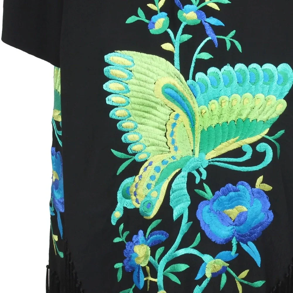 TRASHY DIVAS BUTTERFLY FRINGE KIMONO WITH PSYCHEDELIC BUTTERFLIES DETAIL SIZE L - Picture 7 of 8